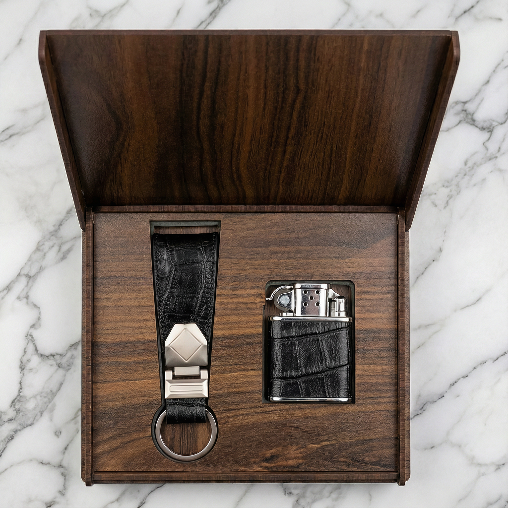 نیم ست هدیه فندک، جا سوییچی مدل کروکو