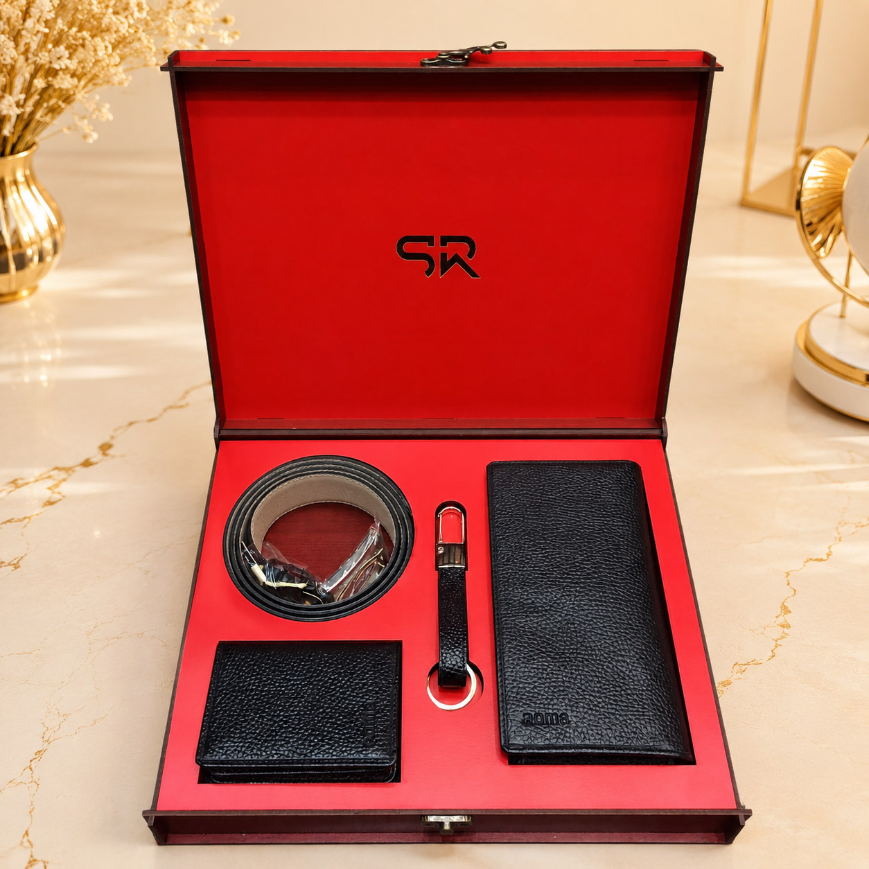 ست هدیه مردانه چرم طبیعی کیف و کمربند طرح فلوتر SR