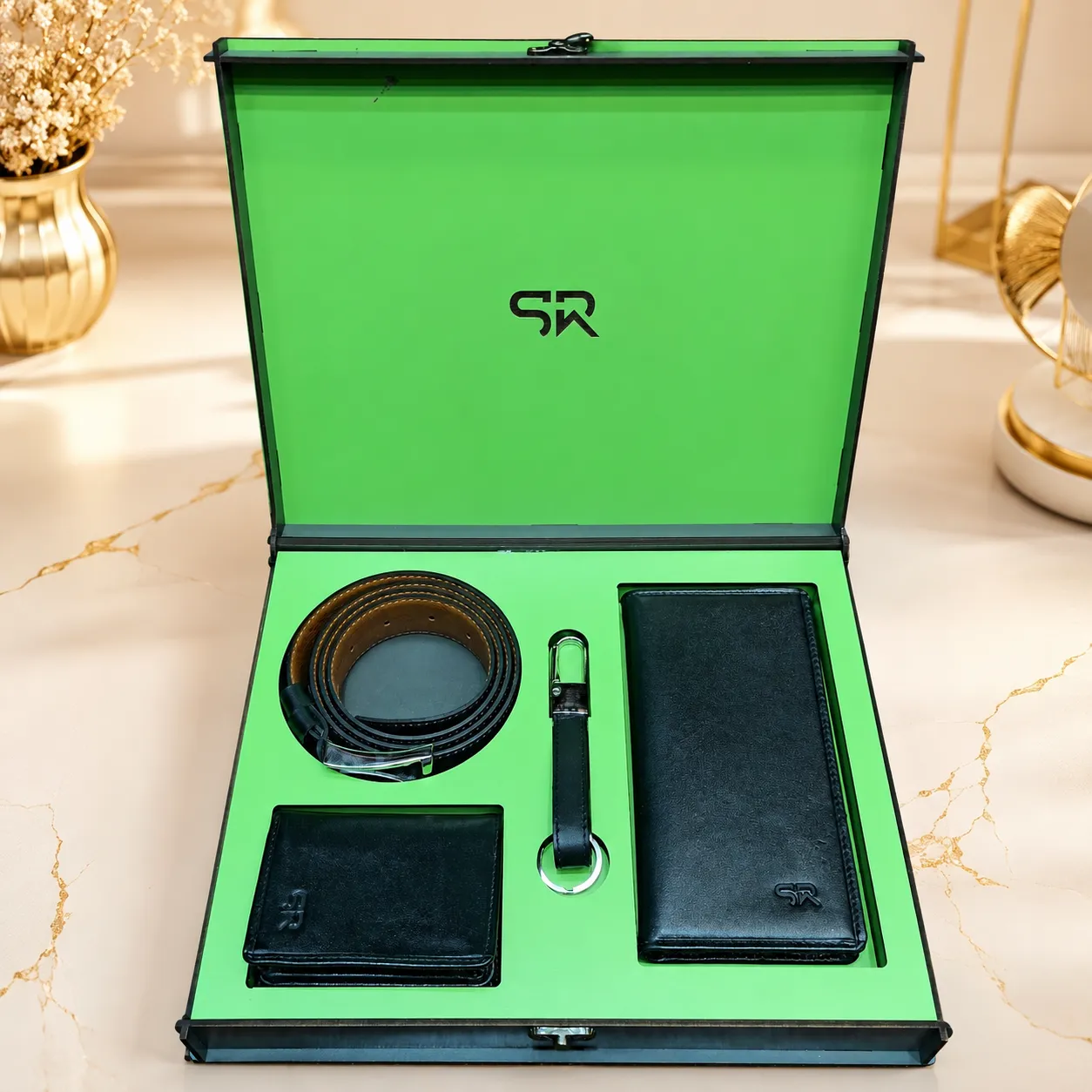 ست هدیه مردانه چرم طبیعی کیف و کمربند طرح ساده SR