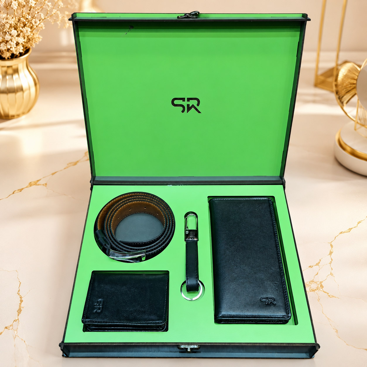 ست هدیه مردانه چرم طبیعی کیف و کمربند طرح ساده SR